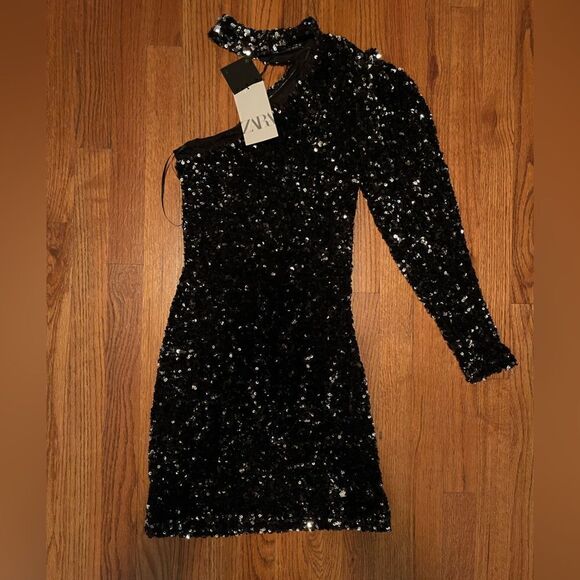 Zara Asymmetrical Sequin Mini Dress Size Small - Picture 6 of 12
